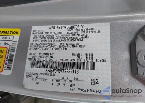 2015 Ford Fusion Se from USA, damaged, VIN 3FA6P0H9XFR232113